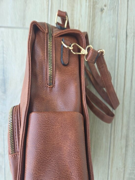 Cognac Quilted Vegan Leather Convertible Backpack Purse main image 9